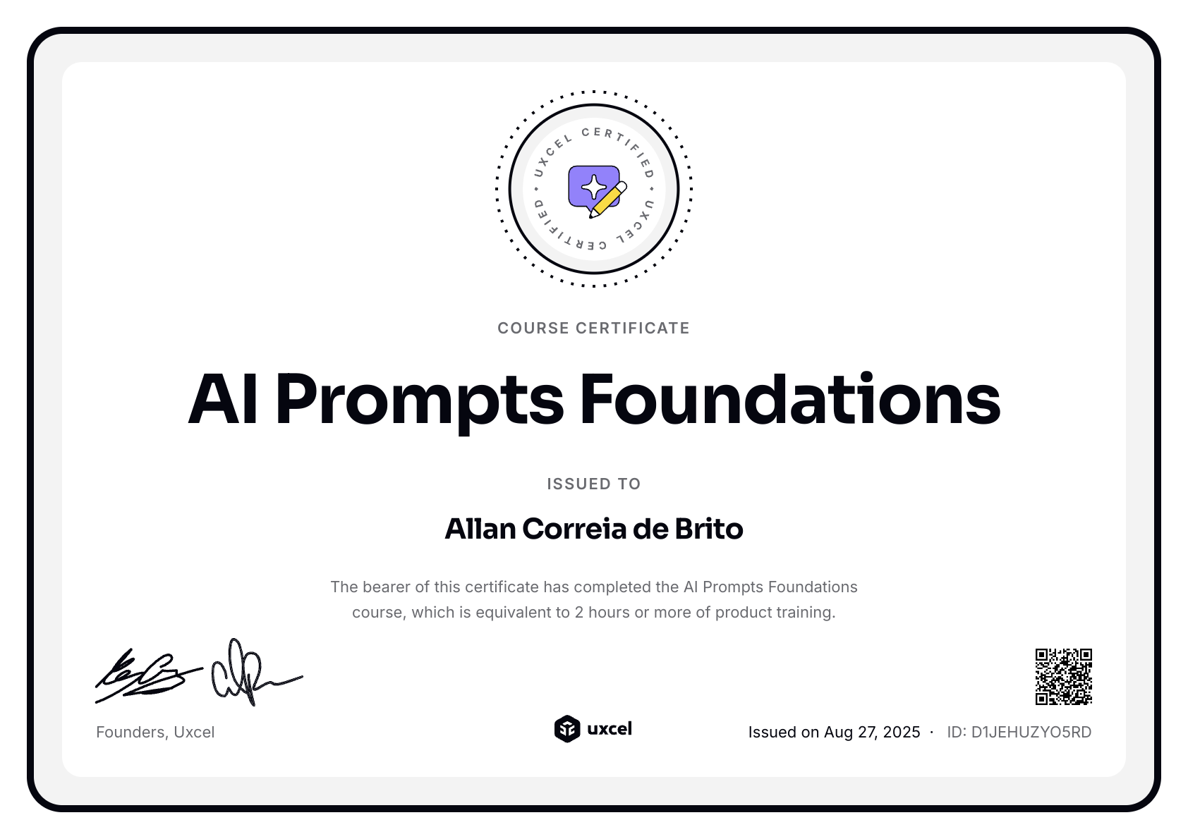 Allan Correia de Brito's certificate